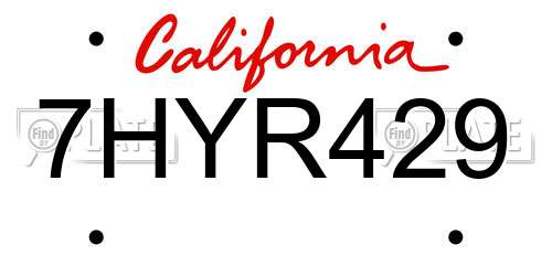 7HYR429 California License Plate