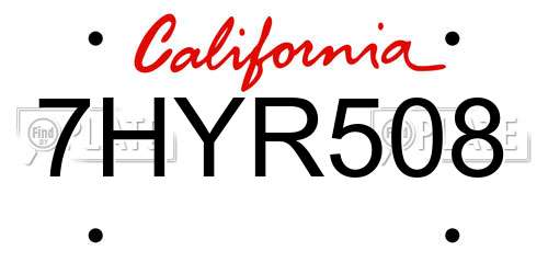 7HYR508 California License Plate
