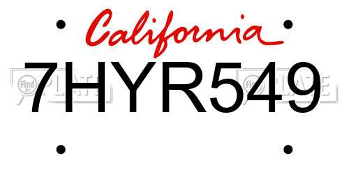 7HYR549 California License Plate