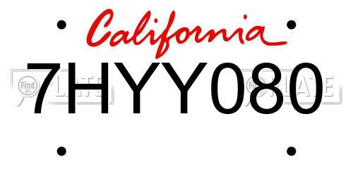 7HYY080 California License Plate