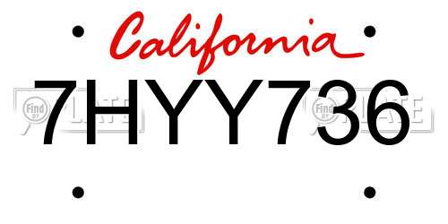 7HYY736 California License Plate