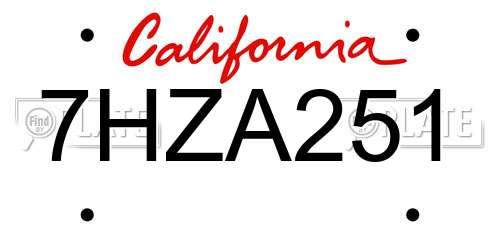 7HZA251 California License Plate