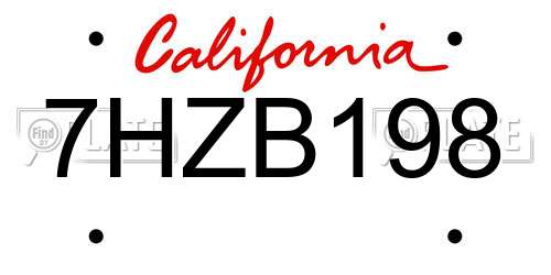 7HZB198 California License Plate