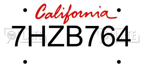 7HZB764 California License Plate