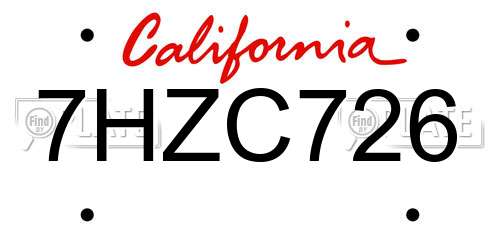 7HZC726 California License Plate