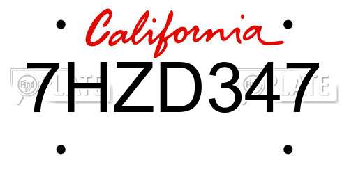 7HZD347 California License Plate