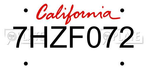 7HZF072 California License Plate