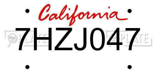 7HZJ047 California License Plate