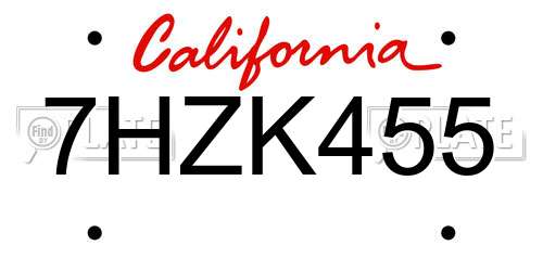7HZK455 California License Plate