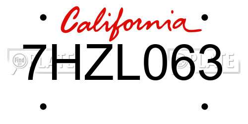 7HZL063 California License Plate