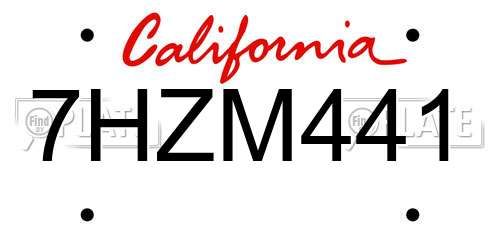 7HZM441 California License Plate