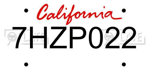 7HZP022 California License Plate