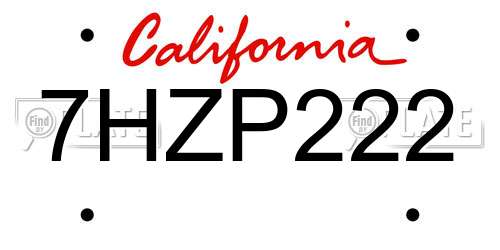7HZP222 California License Plate