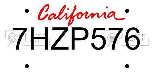 7HZP576 California License Plate