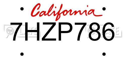 7HZP786 California License Plate