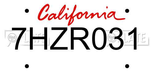 7HZR031 California License Plate