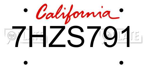7HZS791 California License Plate