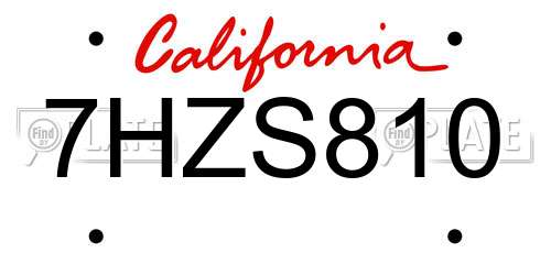 7HZS810 California License Plate
