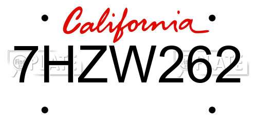 7HZW262 California License Plate