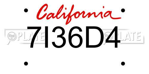 7I36D4 California License Plate