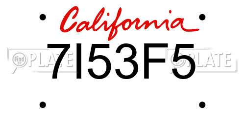 7I53F5 California License Plate