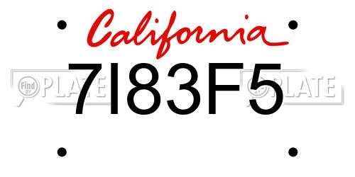 7I83F5 California License Plate