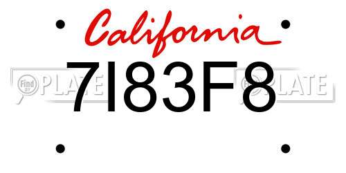 7I83F8 California License Plate