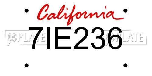 7IE236 California License Plate