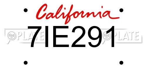 7IE291 California License Plate