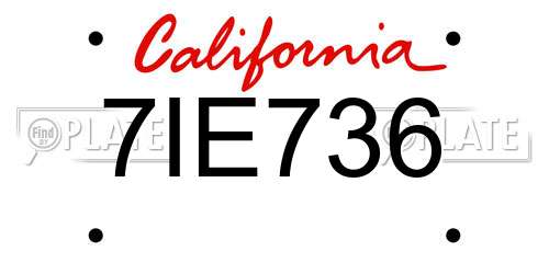 7IE736 California License Plate