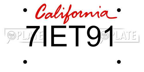 7IET91 California License Plate