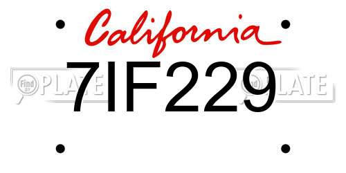 7IF229 California License Plate