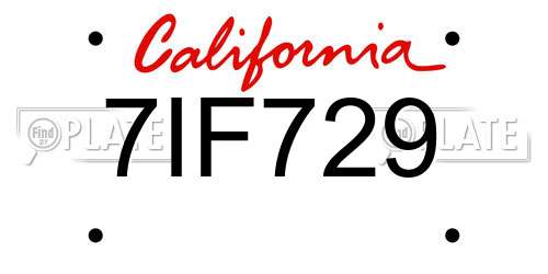7IF729 California License Plate