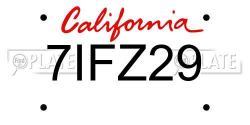 7IFZ29 California License Plate