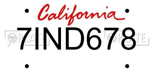7IND678 California License Plate
