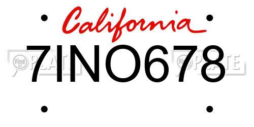 7INO678 California License Plate