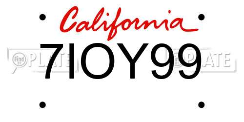 7IOY99 California License Plate