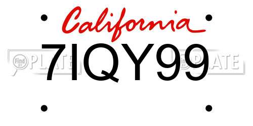7IQY99 California License Plate