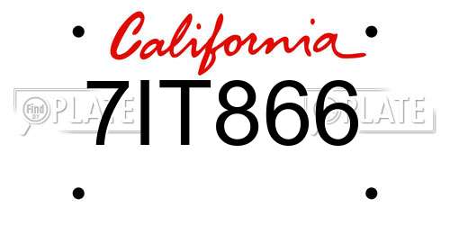 7IT866 California License Plate