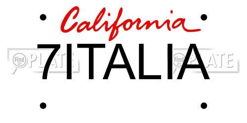 7ITALIA California License Plate