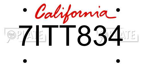 7ITT834 California License Plate