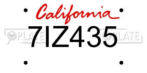 7IZ435 California License Plate