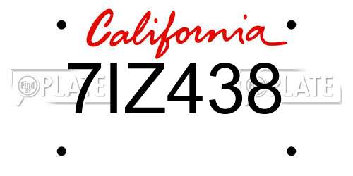 7IZ438 California License Plate