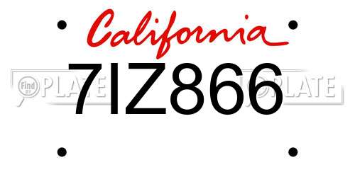 7IZ866 California License Plate