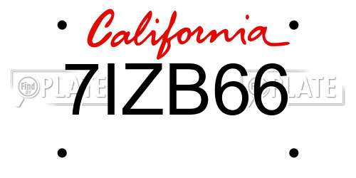 7IZB66 California License Plate