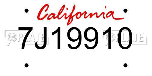7J19910 California License Plate