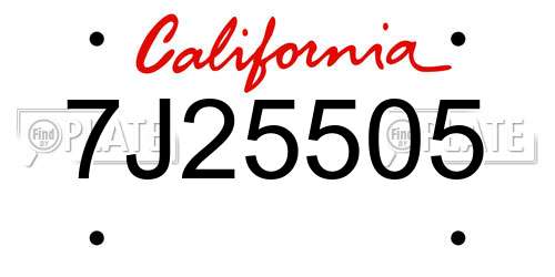 7J25505 California License Plate