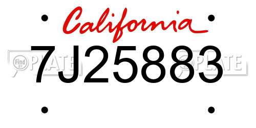 7J25883 California License Plate