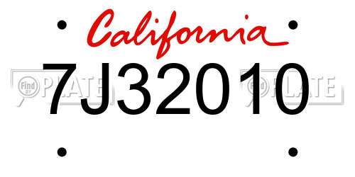 7J32010 California License Plate