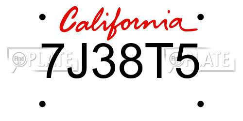 7J38T5 California License Plate